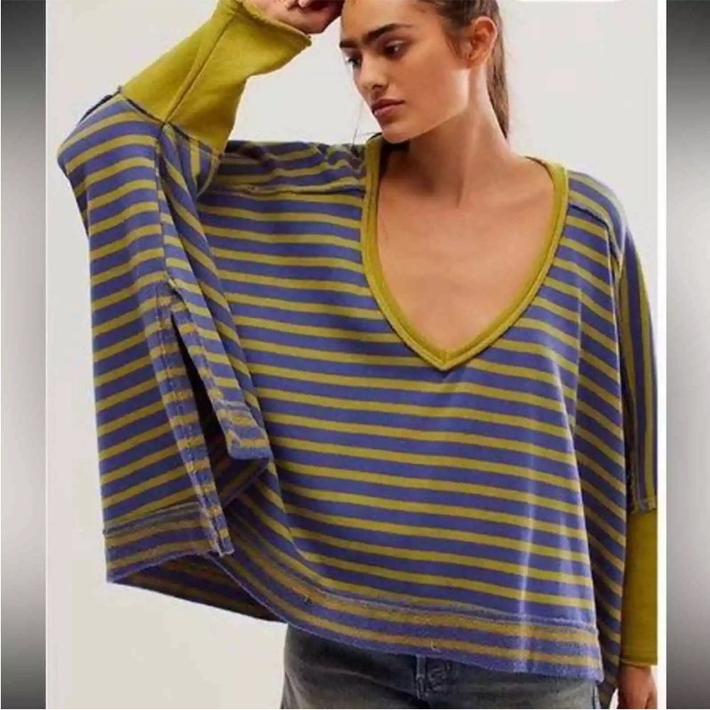 We the free people main squeeze striped v neck oversized sweater size large